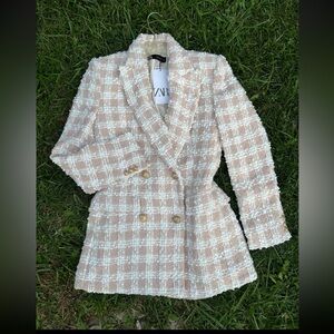 Zara Women's Beige Checkered Blazer